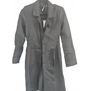 Poleci Snap Front Fitted Lined Black Knee Length Trench Coat size 4 NWT $368